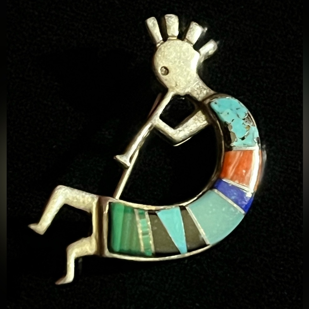 Native American Sterling Silver Inlay Kokopelli Brooch Pin Touch Of Santa Fe